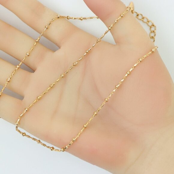 "Rose Gold Chain Necklace with Textured Links  Adjustable, XPNL0177 - Picture 4 of 12